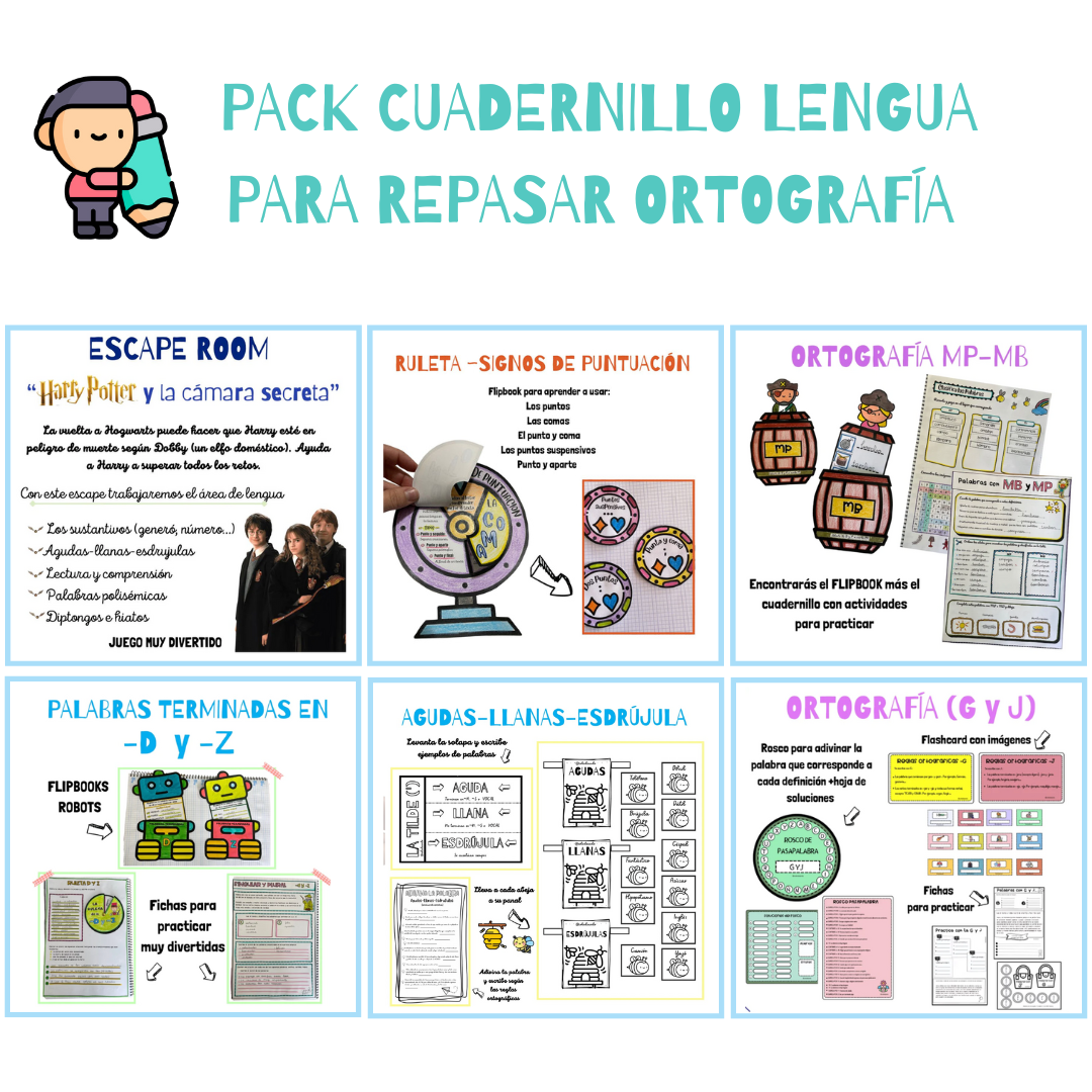 NUEVO 🟠PACK PARA REPASAR ORTOGRAFÍA🟠 FICHAS, FLIPBOOK, JUEGOS, ESCAPE ROOM...