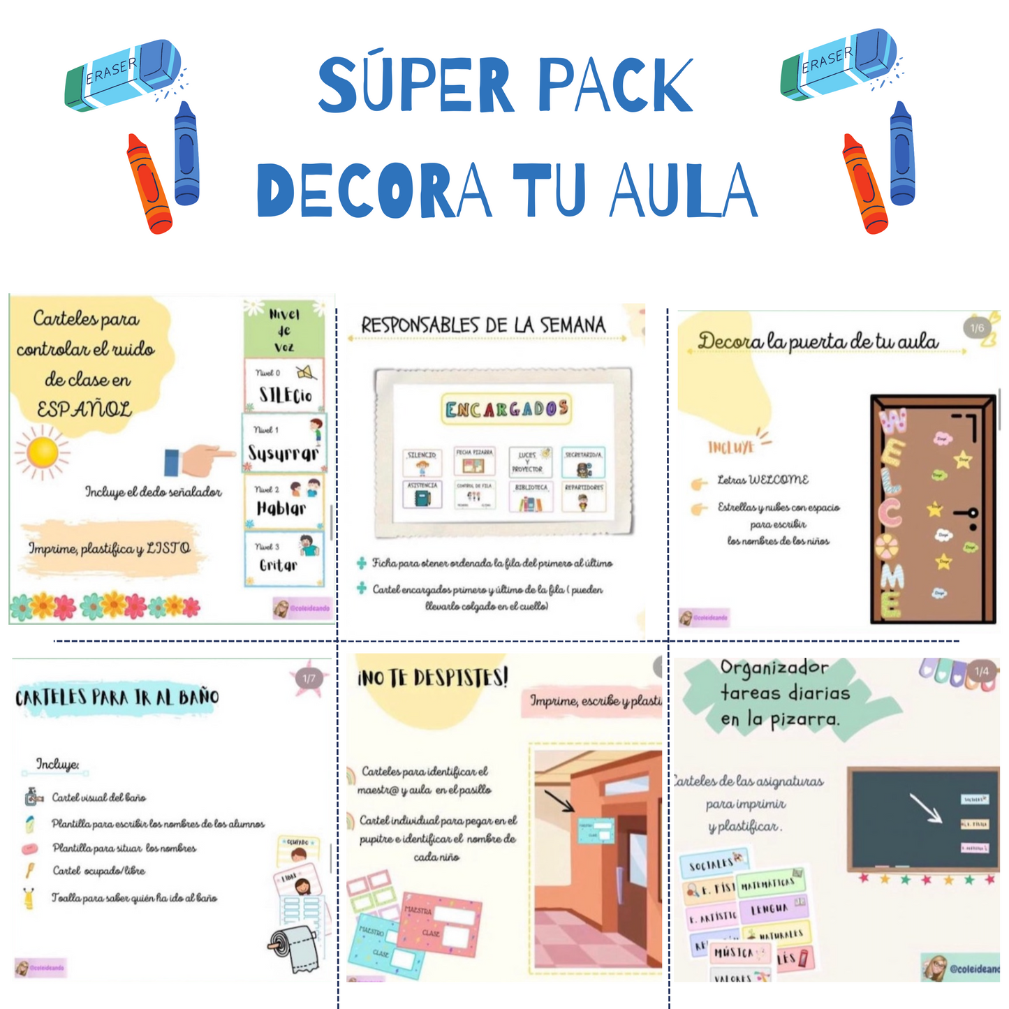 🟠 SÚPER PACK DECORA TU AULA | CARTELERÍA 🟡
