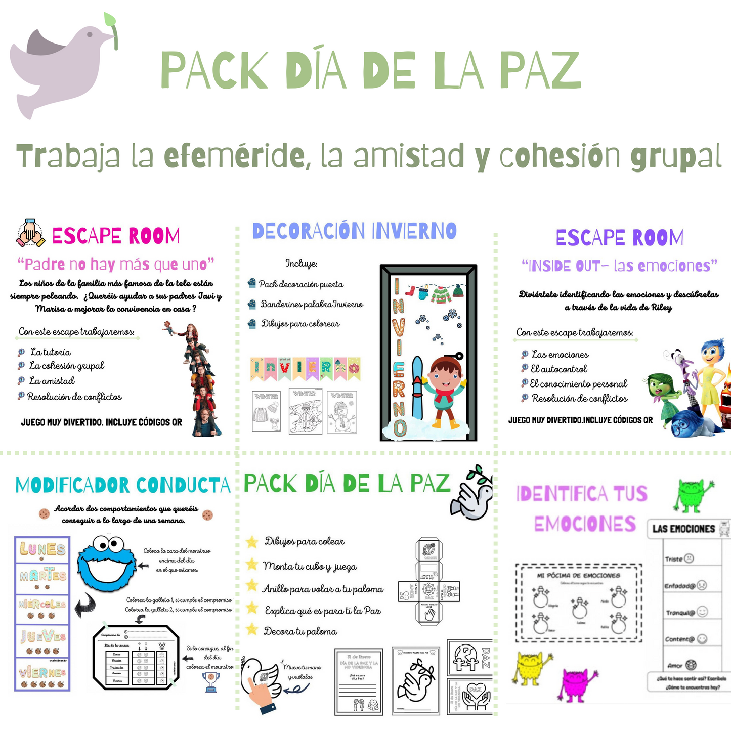 ☮️SÚPER PACK ~ DÍA DE LA PAZ + PUERTA INVIERNO ☮️ Cuadernillo educación primaria