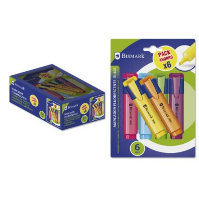 Subrayador fluorescente neon blister 6u. Bismark