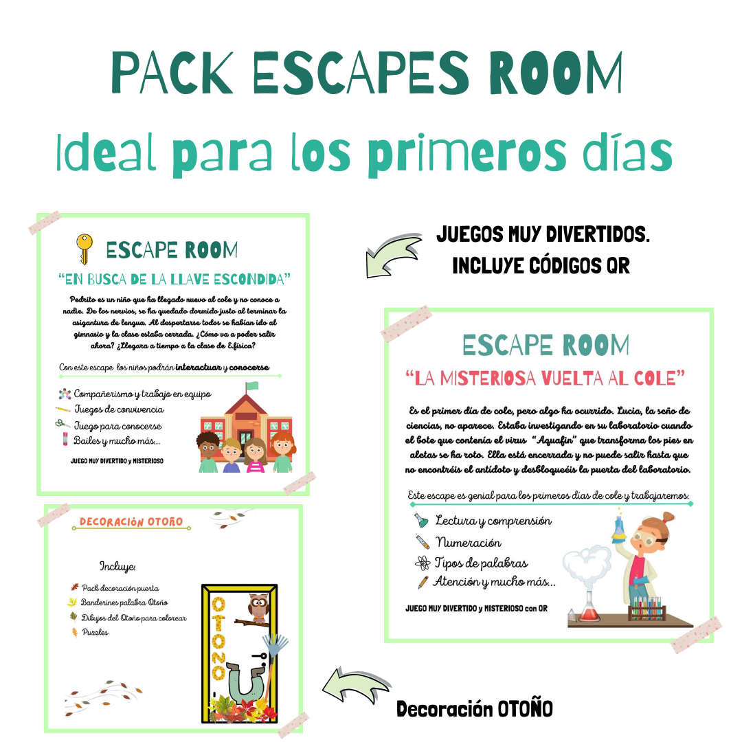 🟣SÚPER PACK🟣 ESCAPE ROOM inicio de curso + PUERTA DE OTOÑO 🍂🍂
