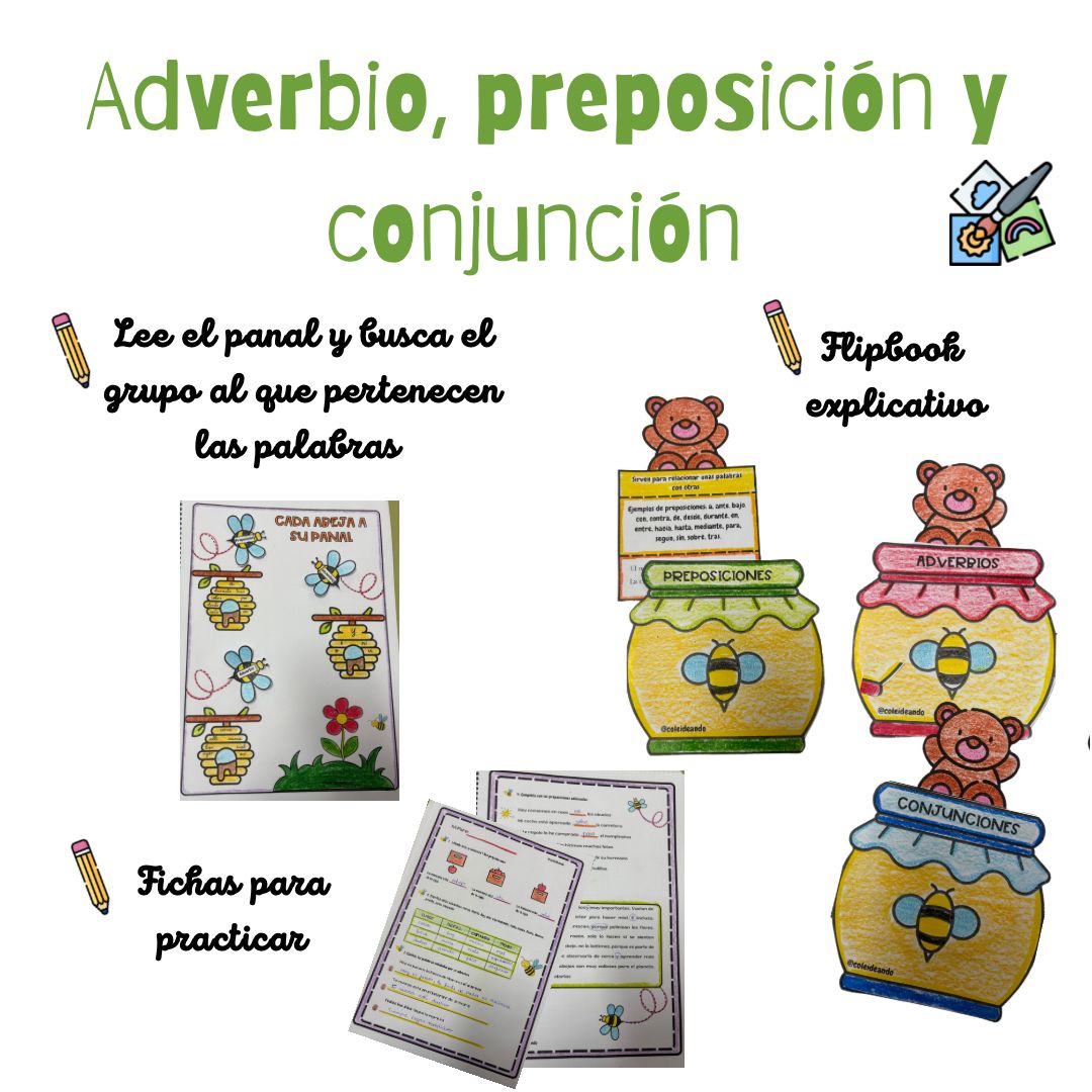 🍯🐝 PACK ADVERBIO, CONJUNCIÓN y PREPOSICIÓN🐝🍯