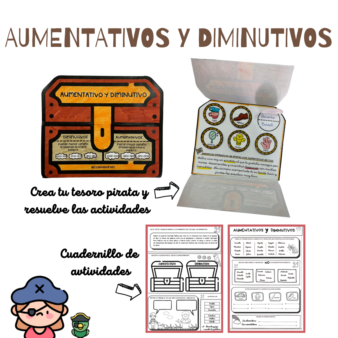 ✏️NUEVO✏️ 🗺️El tesoro de los AUMENTATIVOS y DIMINUTIVOS🗺️ Cuadernillo Coleideando educación primaria