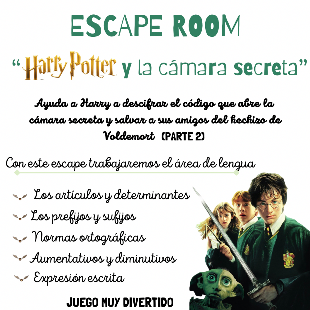 🧙♂️🪄(PARTE 2) ESCAPE ROOM - “HARRY POTTER Y LA CÁMARA SECRETA”🪄🧙♂️ Cuadernillo Coleideando educación primaria