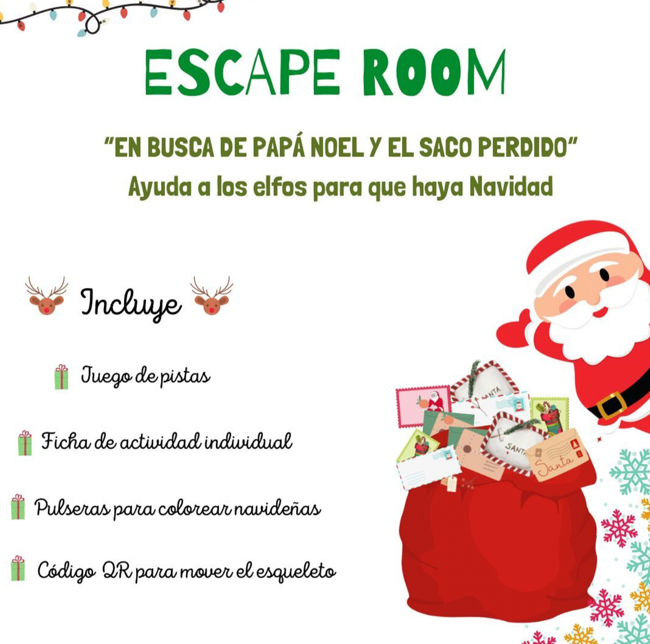 🎄ESCAPE ROOM NAVIDEÑO🎄~En busca de Papá Noel y el saco perdido ~🎅🏼 Cuadernillo Coleideando educación primaria