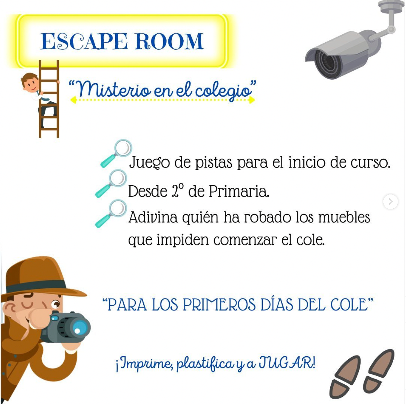 🔎ESCAPE ROOM "Misterio en el colegio"🔍 Cuadernillo Coleideando educación primaria