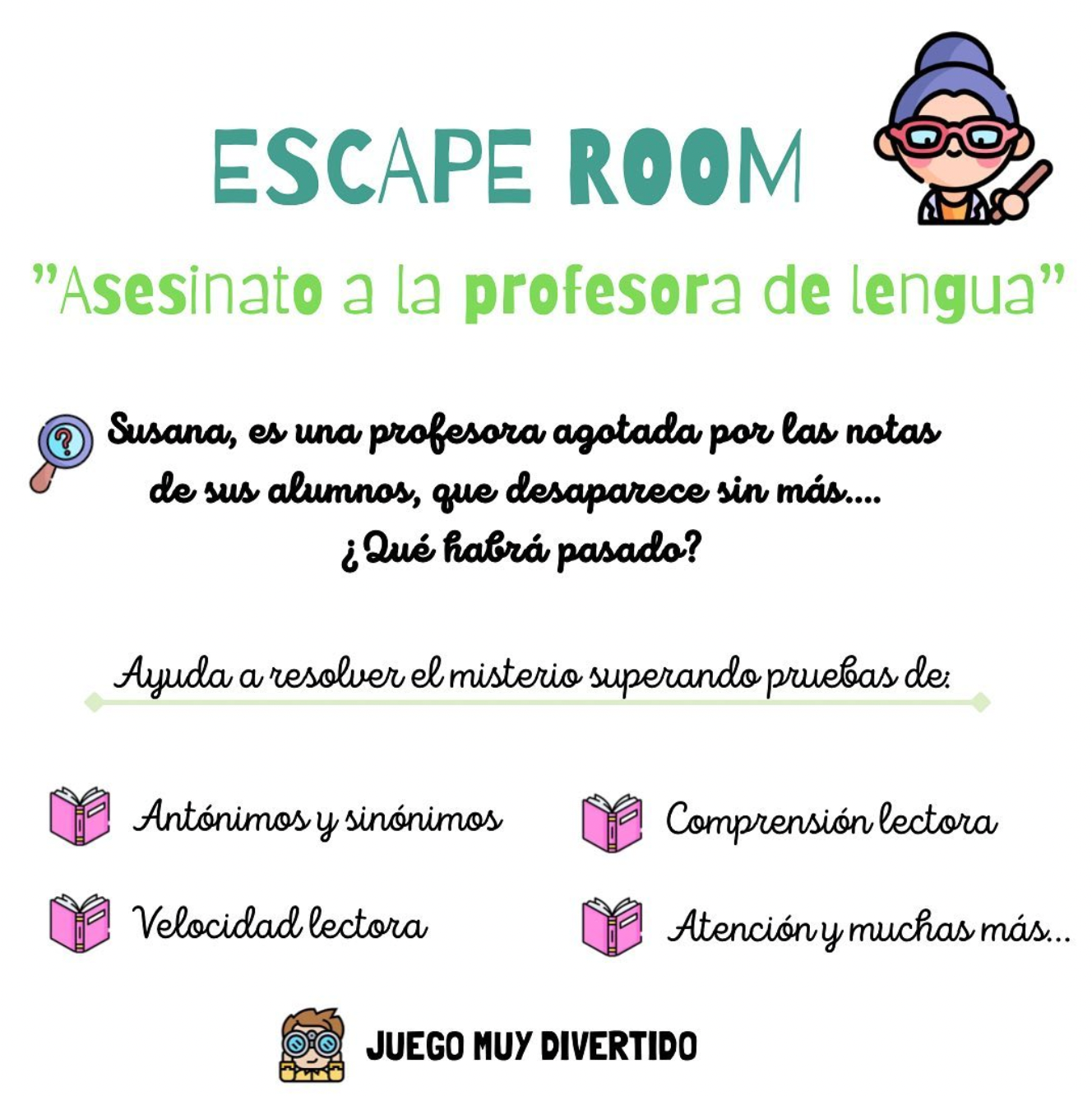 🕵🏼ESCAPE ROOM "El asesinato de la profesora de lengua"🕵🏼Cuadernillo Coleideando educación primaria