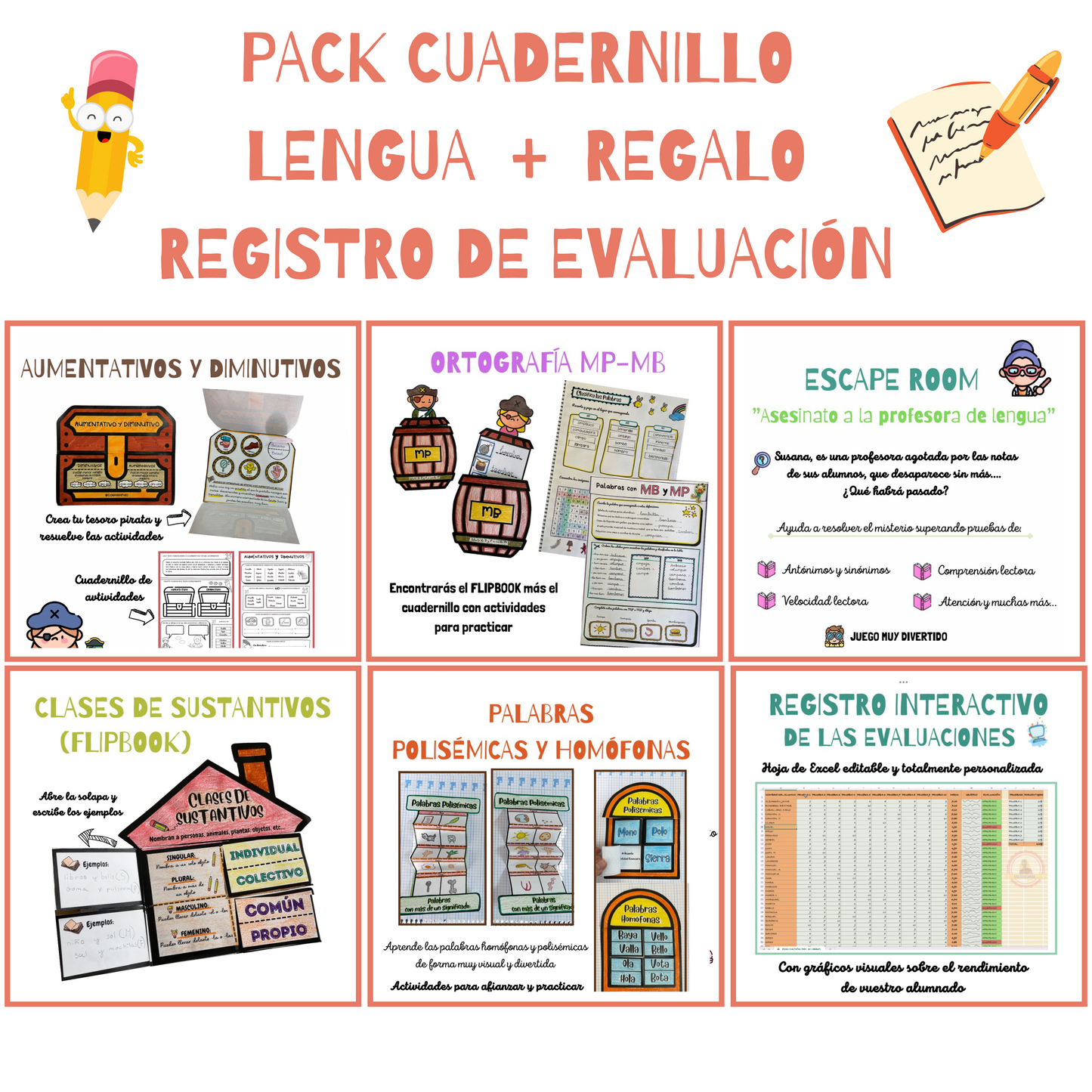 🌈PACK CUADERNILLO LENGUA Y DE REGALO EL REGISTRO DE EVALUACIÓN INTERACTIVO👩🏼💻 🌈