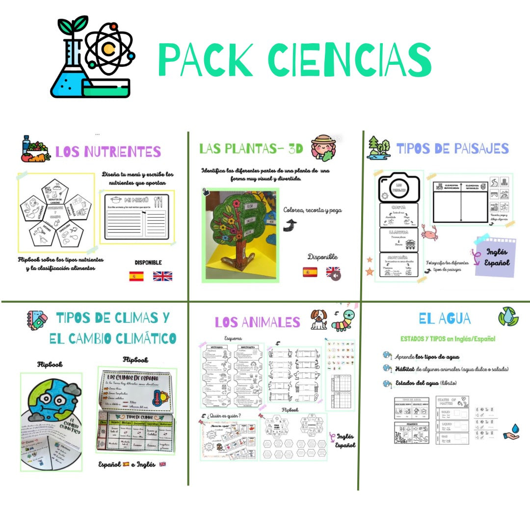 🟢PACK CIENCIAS en español e inglés🟢 Cuadernillo Coleideando educación primaria