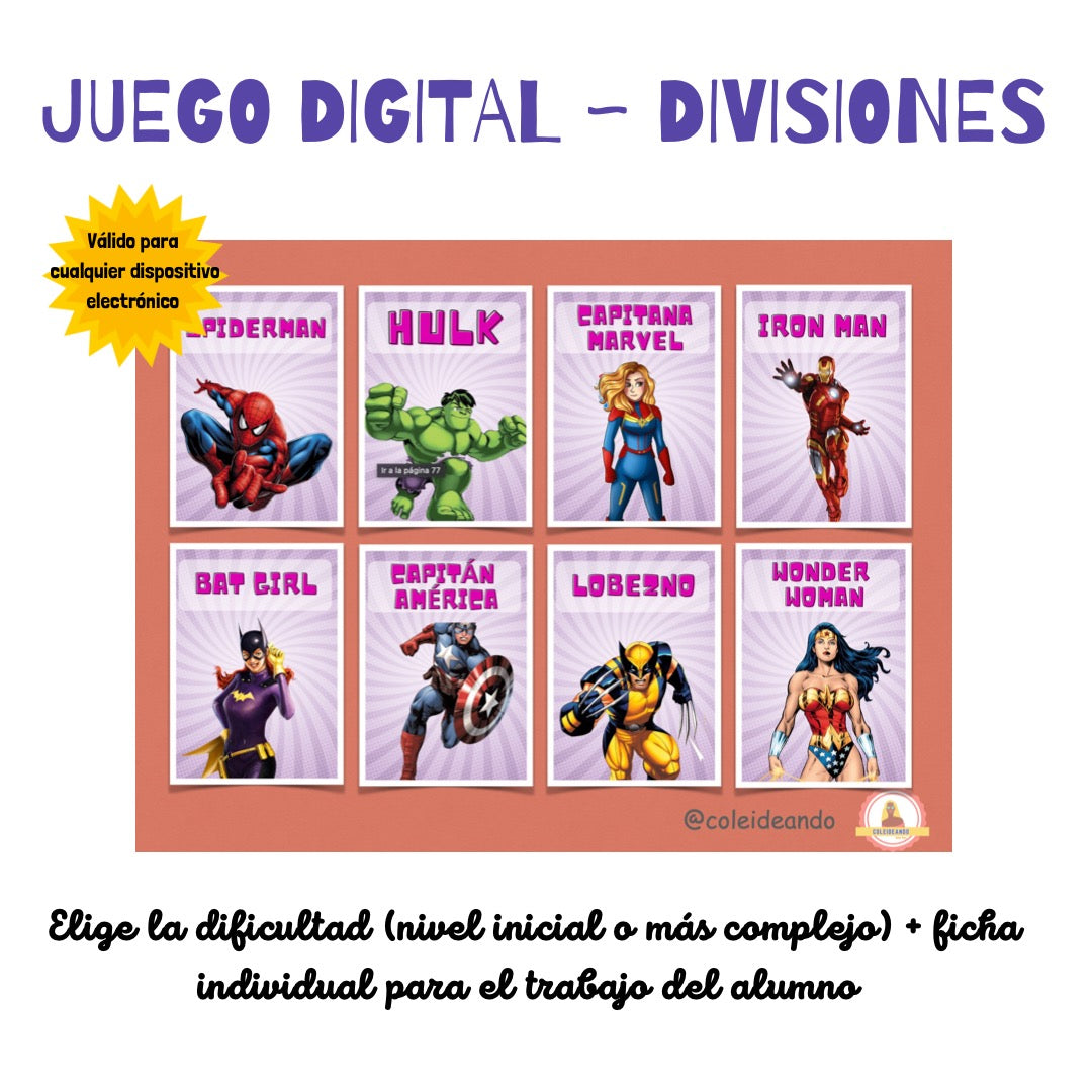 JUEGO INTERACTIVO SUPERHÉROES para trabajar las DIVISIONES