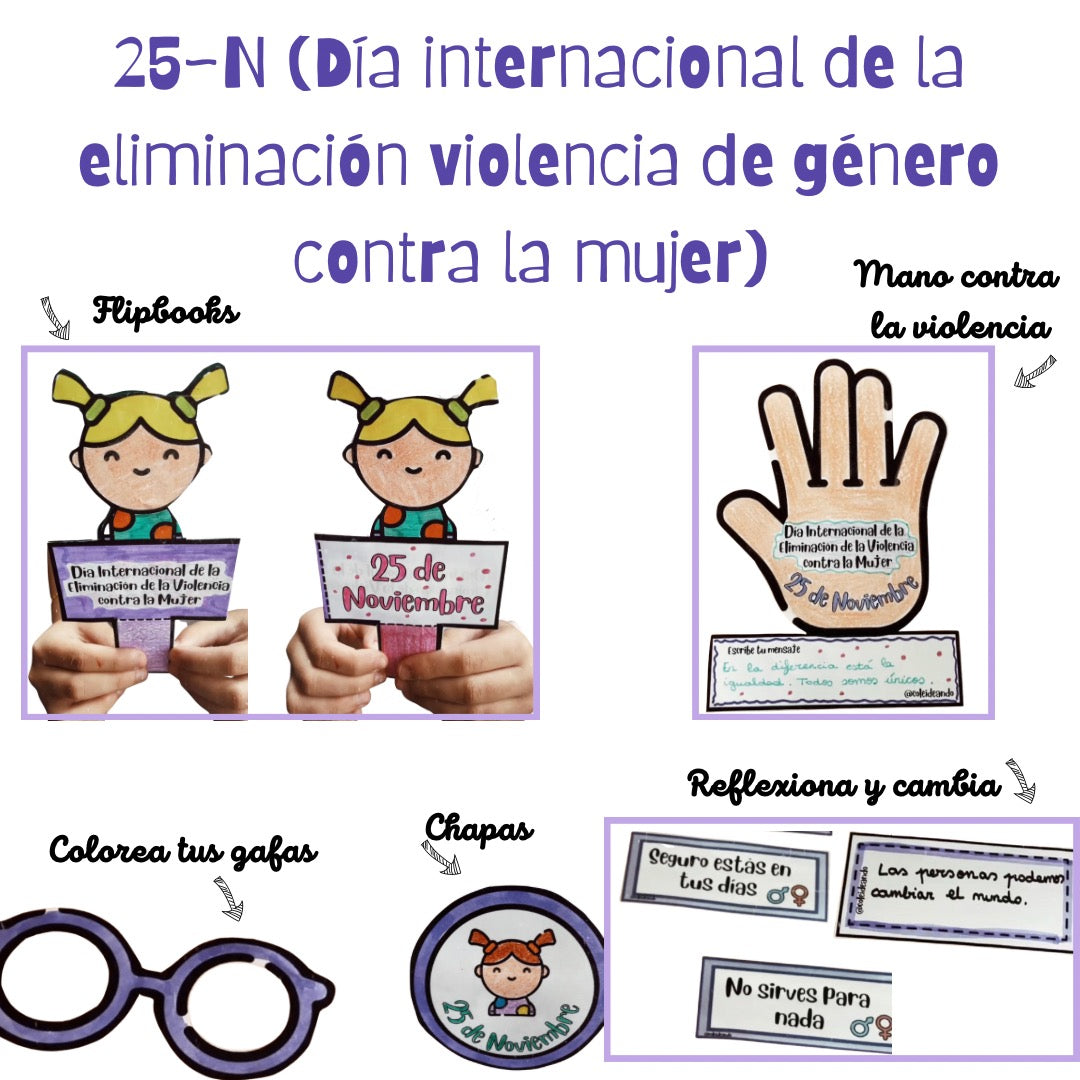 🟣👋🏼25N~NOVIEMBRE “Día internacional de la eliminación de la violencia de género contra la mujer”👋🏼🟣Cuadernillo Coleideando educación primaria