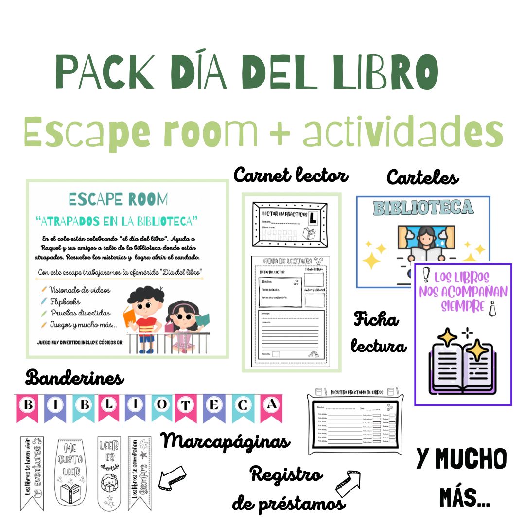 NUEVO PACK DÍA DEL LIBRO 🟠 ESCAPE ROOM + ACTIVIDADES 🟠
