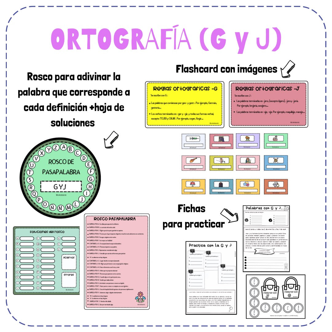 🟠 PACK PARA TRABAJAR LA ORTOGRAFÍA "G y J" 🟠 Cuadernillo coleideando educación primaria