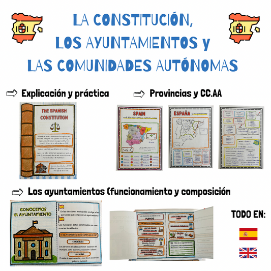 🟡ESPAÑA (CC.AA y PROVINCIAS), LOS AYUNTAMIENTOS Y LA CONSTITUCIÓN, 🟡 TODO EN INGLÉS y ESPAÑOL