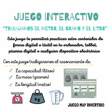 🟢OFERTA SOLO HOY JUEGO DIGITAL para trabajar la MASA, la LONGITUD, y la CAPACIDAD 🥛🟢