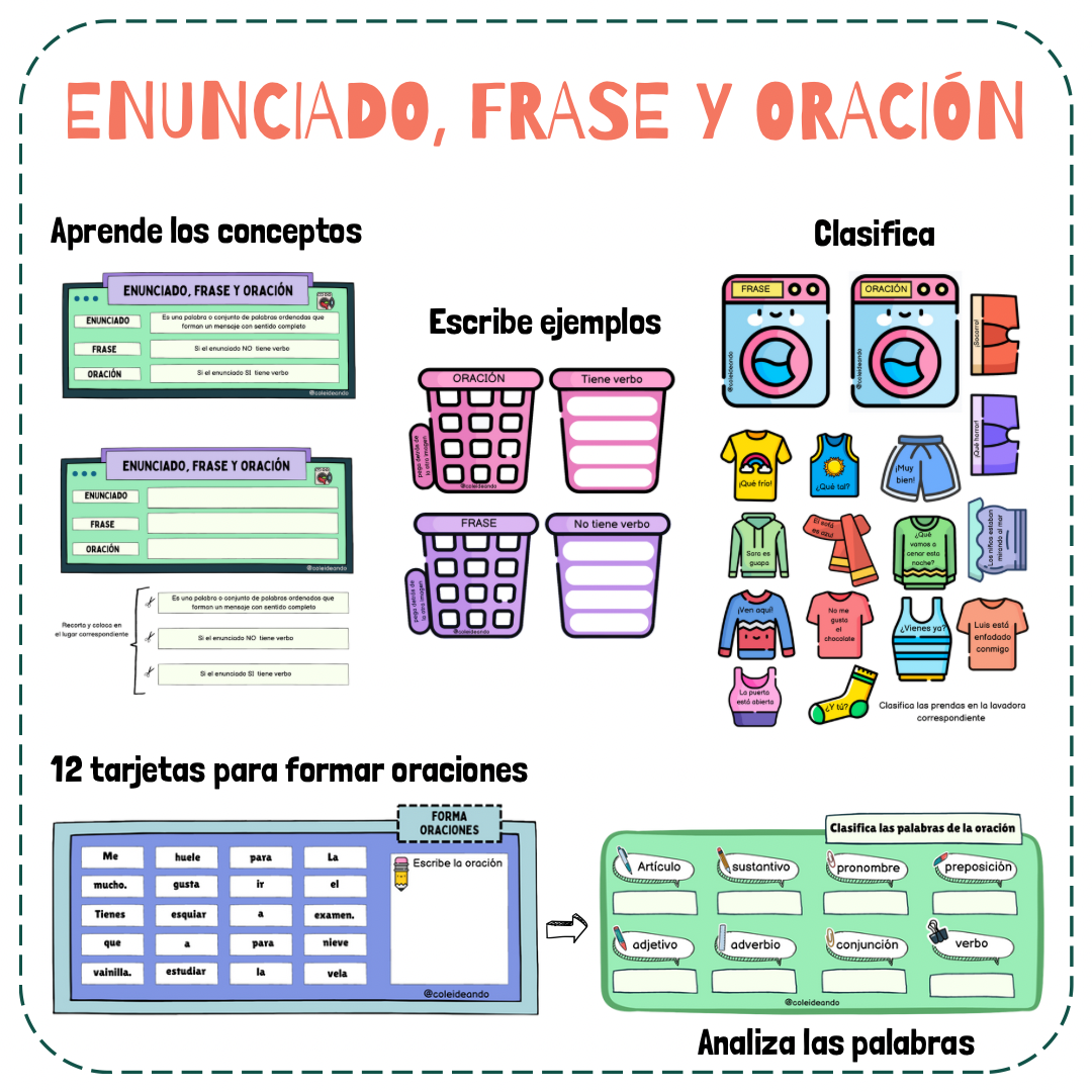 👕🩳 Frase, enunciado y oración 👕🩳 Cuadernillo Coleideando educación primaria