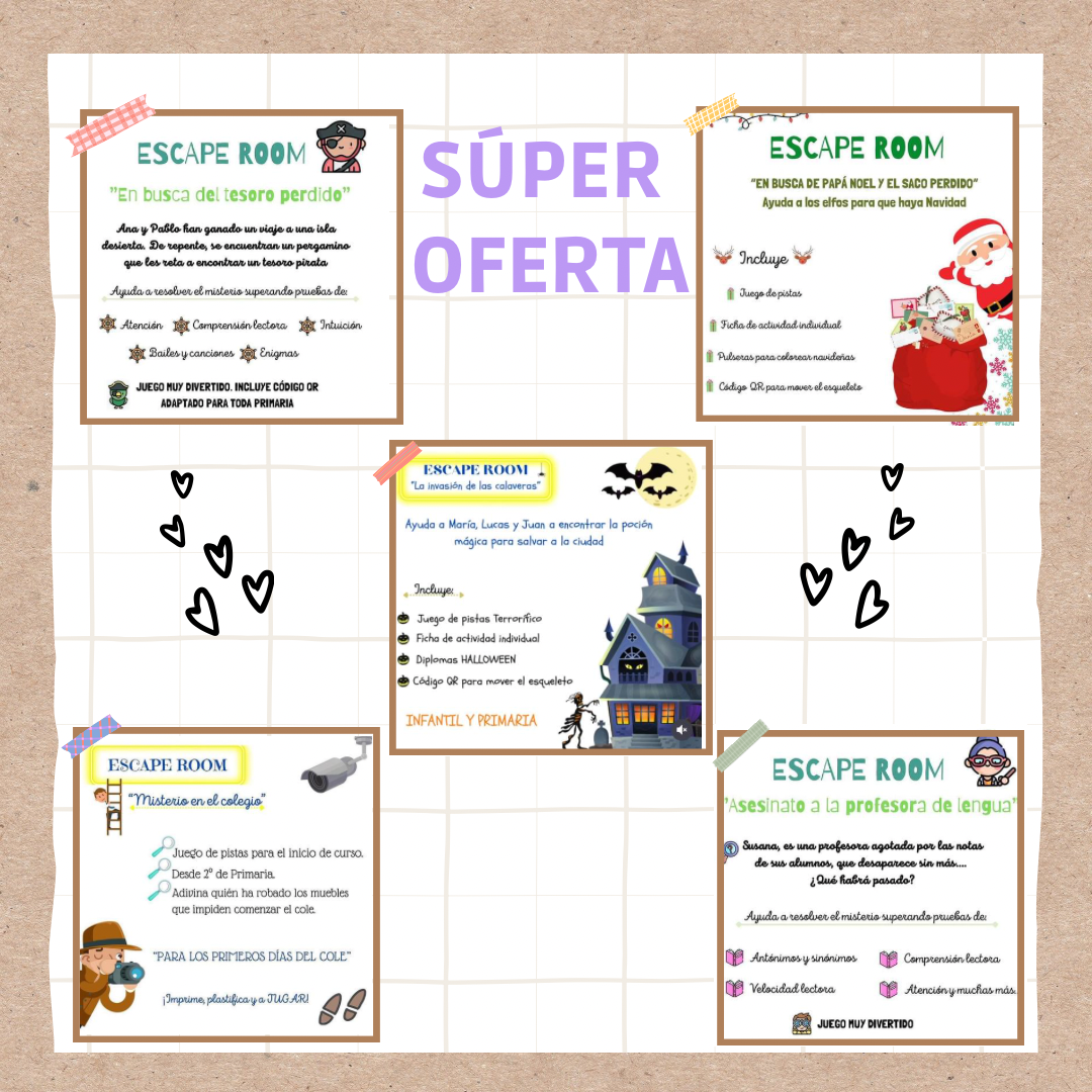 🕵🏼🕵🏼 PACK OFERTA ESCAPE ROOM 🕵🏼🕵🏼 Cuadernillo Coleideando educación primaria