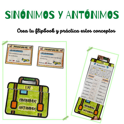 ✈️🧳 FLIPBOOK SINÓNIMOS Y ANTÓNIMOS 🧳✈️ Cuadernillo educación primaria