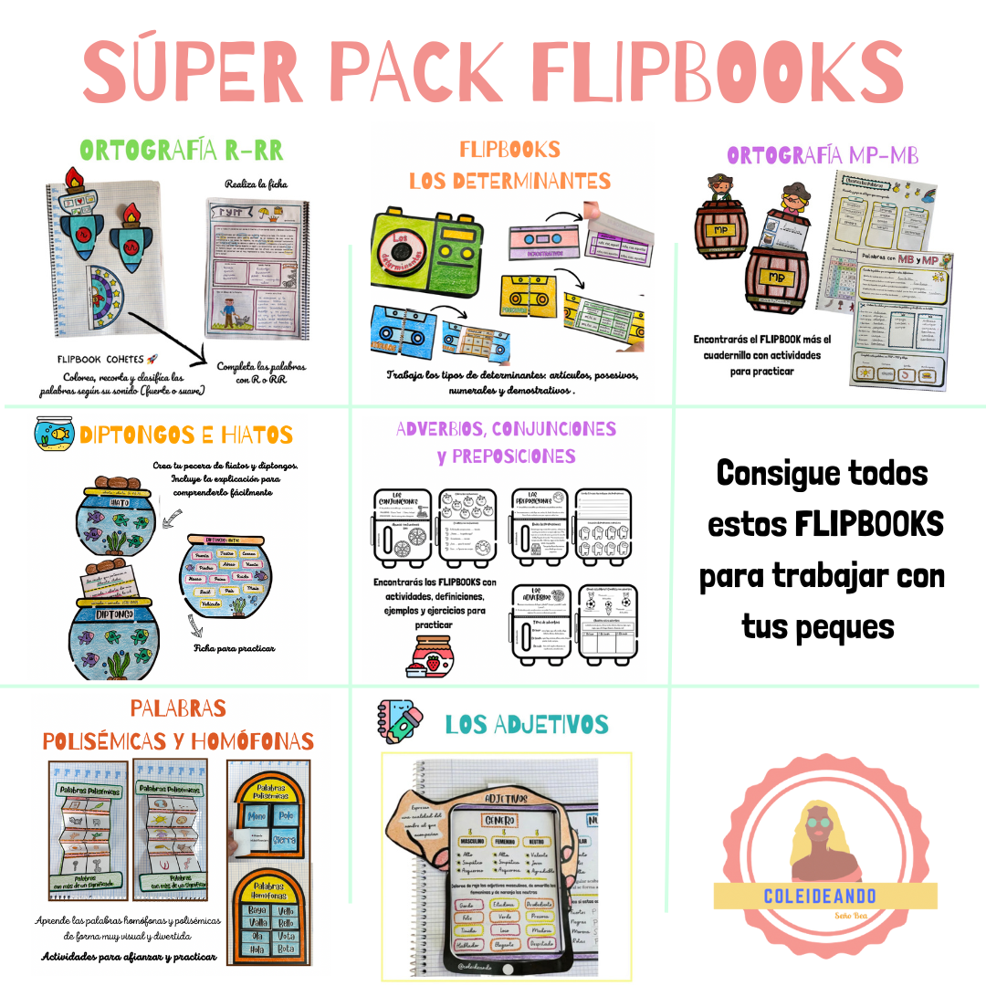 🟢 SÚPER PACK FLIPBOOKS ~ ÁREA DE LENGUA 🟢 Cuadernillo Coleideando educación primaria
