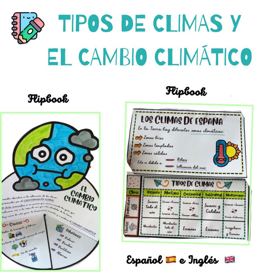 ☀️⛈ FLIPBOOK TIPOS DE CLIMA Y CAMBIO CLIMÁTICO⛈☀️ Cuadernillo para repasar los tipos de climas